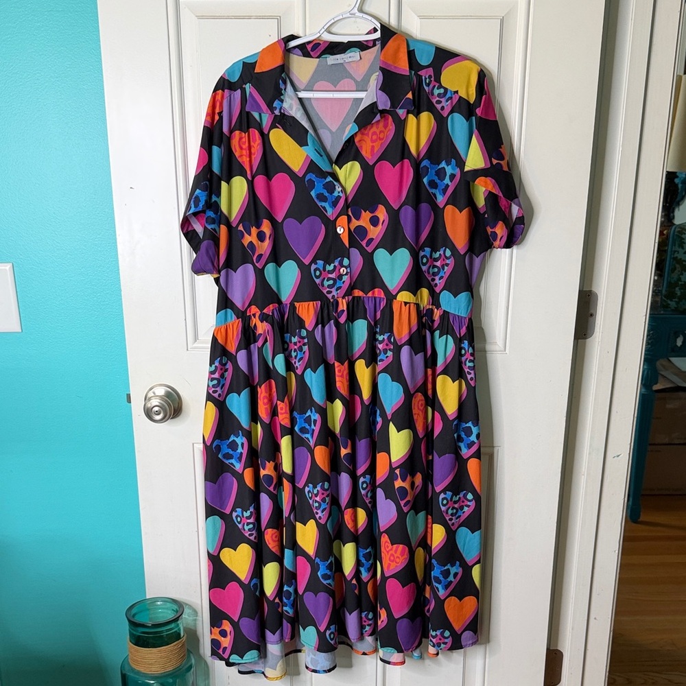 Little Party Dress Colorful Heart Patterned Dress